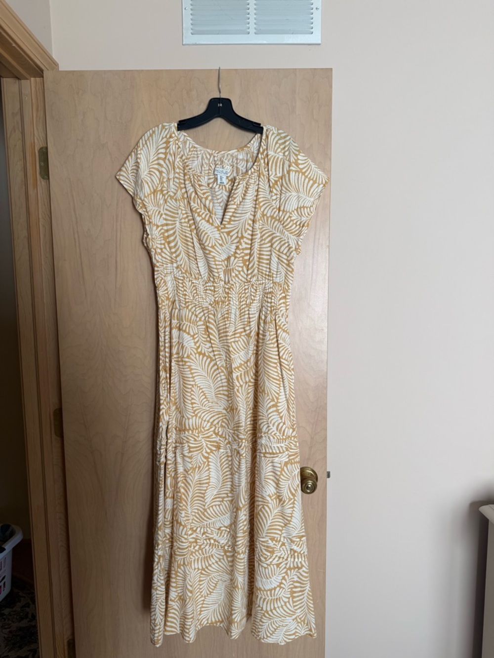 Rachel Zoe Mustard Leaf Print Maxi Dress
